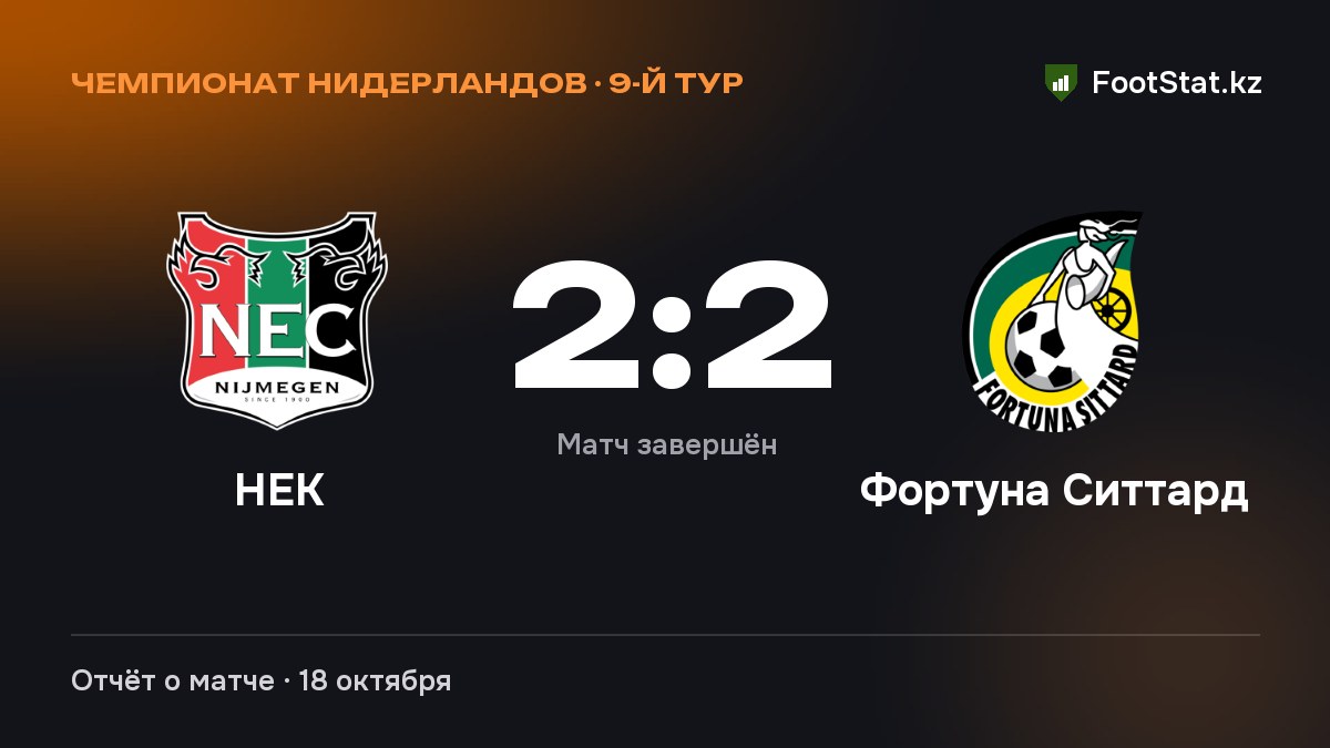 Чемпионат Нидерландов, 9-й тур: «НЕК» — «Фортуна Ситтард» — 2:2